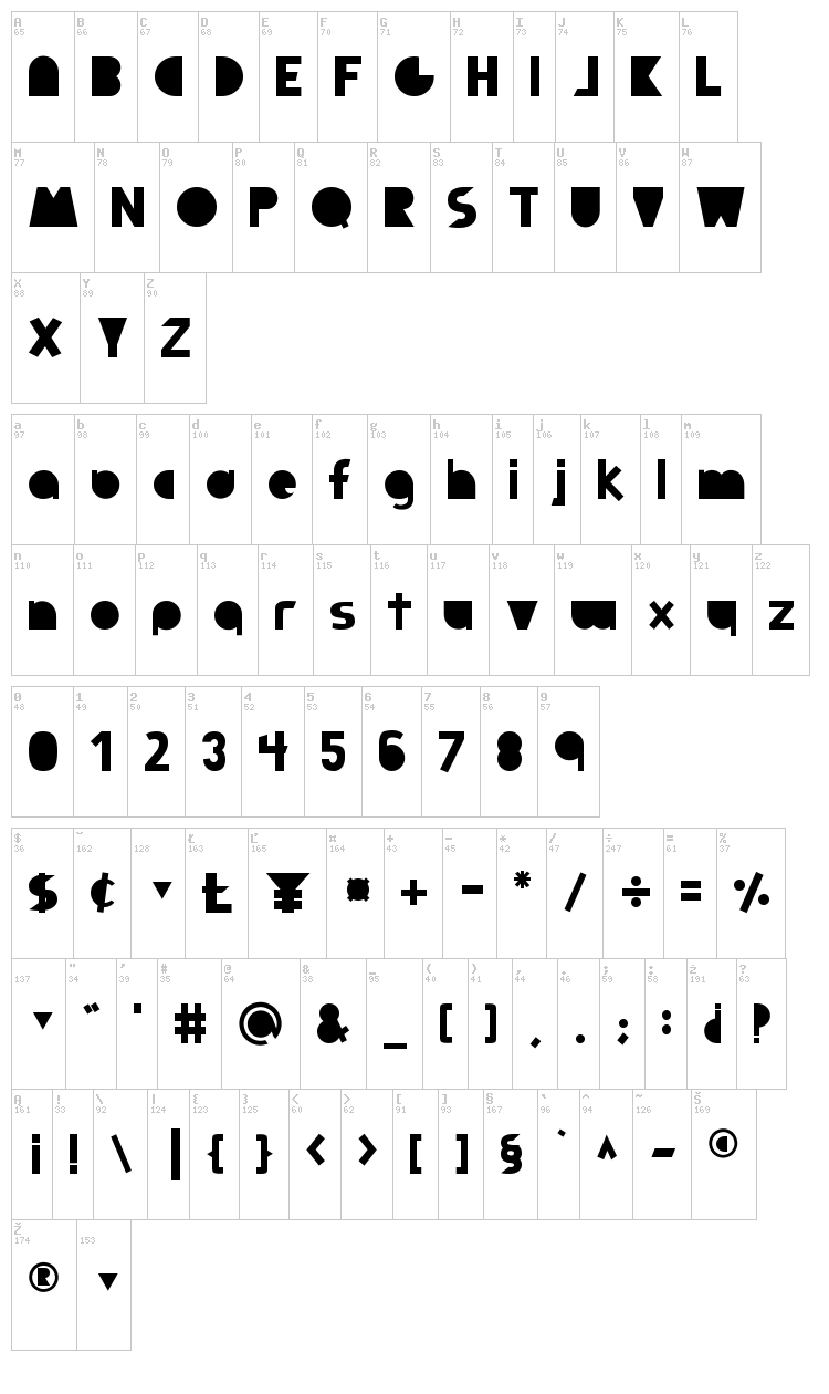 Full Circle font map